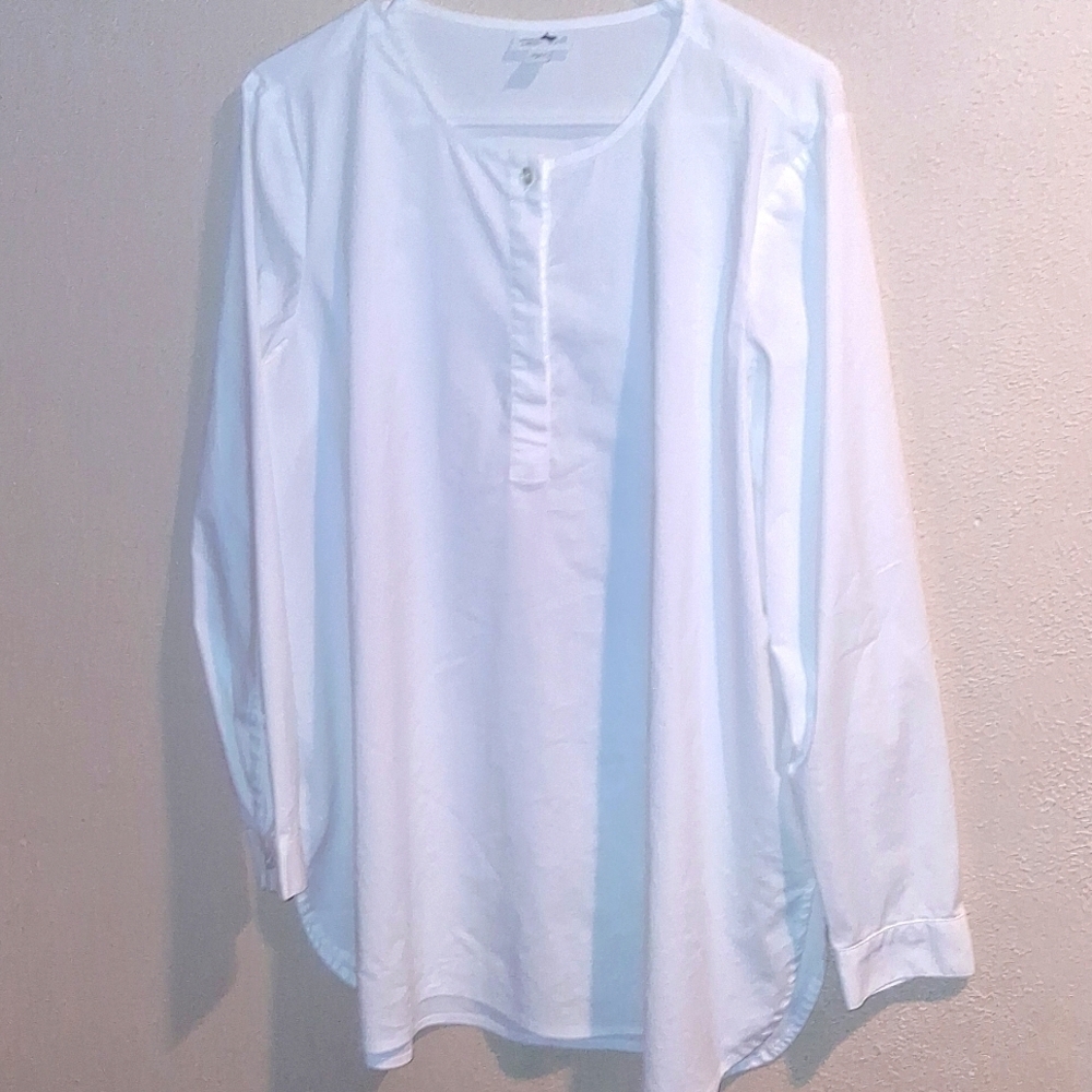 J. Jill White Shirt Collection Tunic 1/4 Button Pullover Oversized LightweighM.